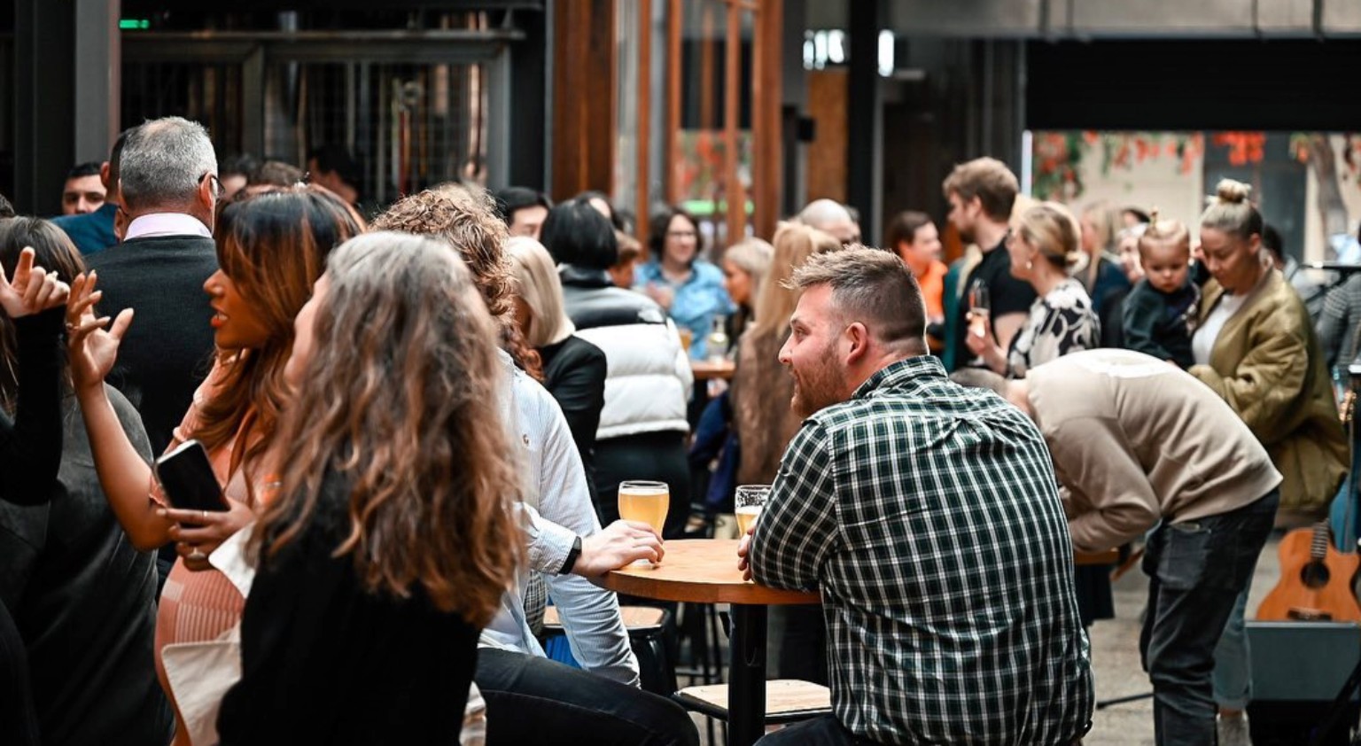 Guests gathering for live music at the venue